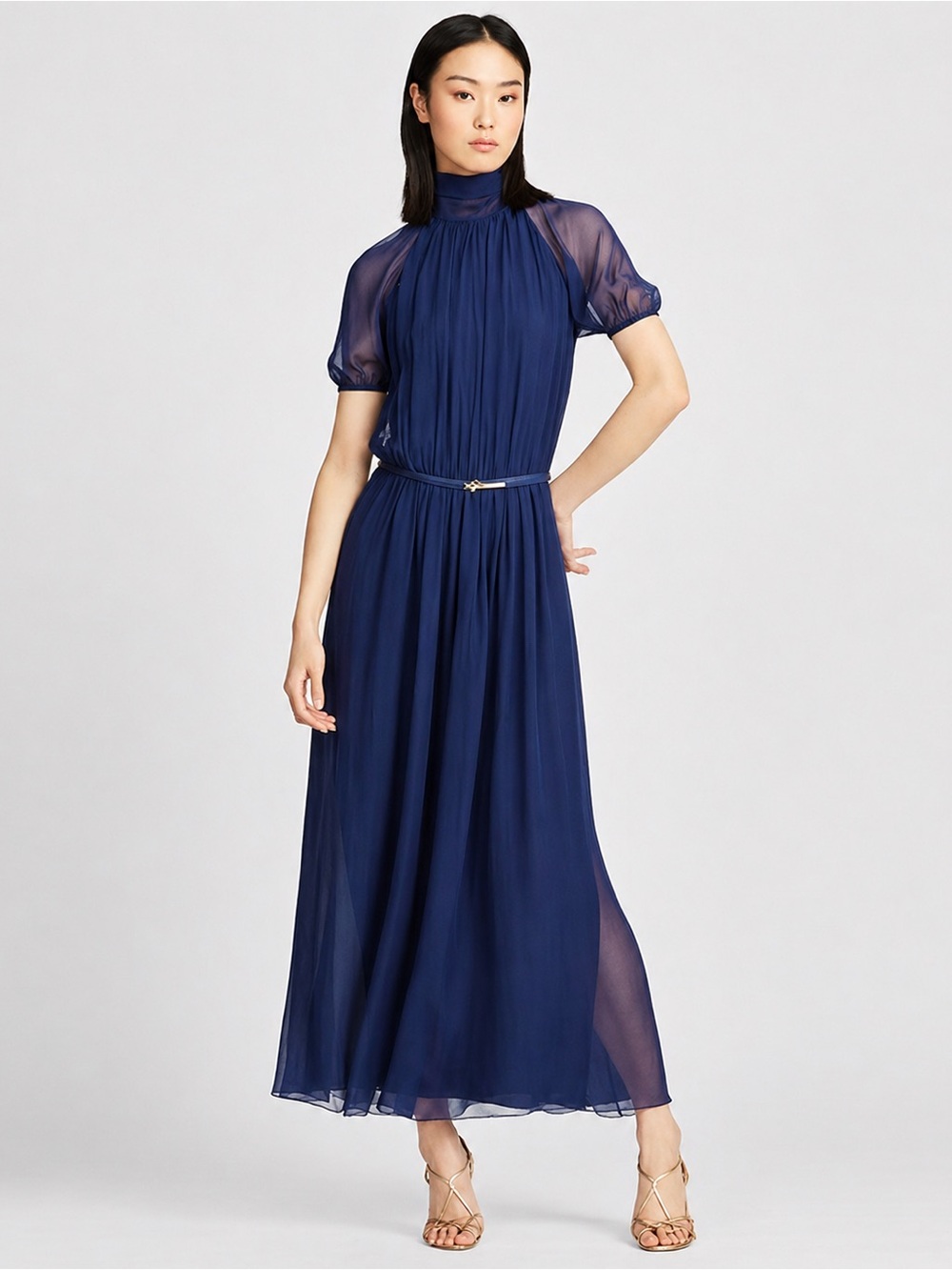 Ralph Lauren Purple Label Darabont Long Midi Dress in Navy Silk NWT 14 NO BELT - Picture 2 of 13